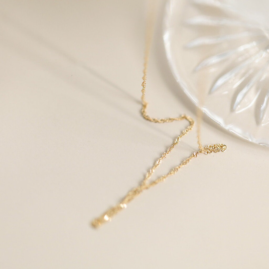 14K Solid Gold Sparkle Twist Chain Necklace, 14K Real Gold Glitter Chain Necklace, 14K Gold Twist Dianty Chain, Gift for Her