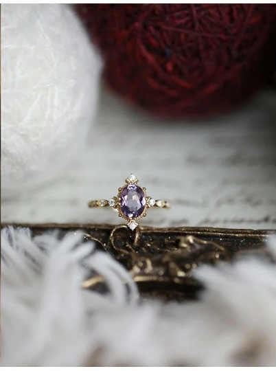 Natural Amethyst Stone Ring, Unique Statement Ring, Gemstone Ring, Silver 925, Vintage Ring, Diamond Cut, Sterling Silver, Gift For Her