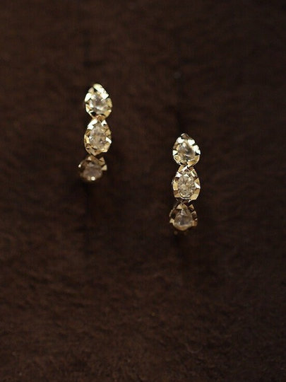 A Pair 9K Solid Gold Delicate Zirconia Dainty Hoop Earrings, 9Kt Real Solid Gold CZ Diamond Hinged Sparkly Earrings, Holiday Gift for Her