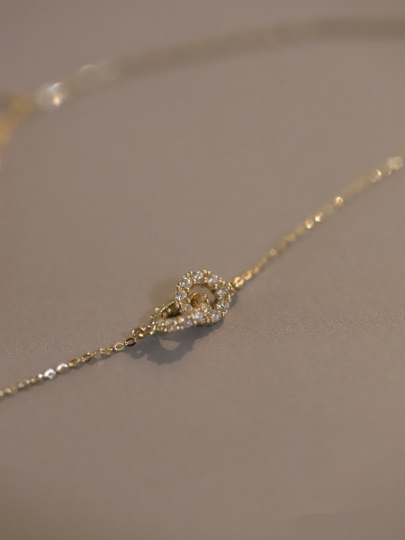 Solid 14K Gold Dainty Huggie Zirconia Necklace, Real Gold Delicate Zirconia Circle Necklace, Gift For Her, Minimalism Gold Necklace