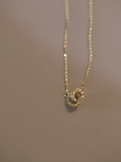 Solid 14K Gold Dainty Huggie Zirconia Necklace, Real Gold Delicate Zirconia Circle Necklace, Gift For Her, Minimalism Gold Necklace