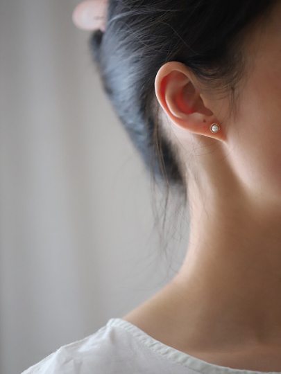 9K Solid Gold Zirconia Sparkly Stud, Hoop Earrings, Real Gold Huggie Hoops, Yellow Gold Small Hoops, Delicate Dainty D shape Gold Earrings