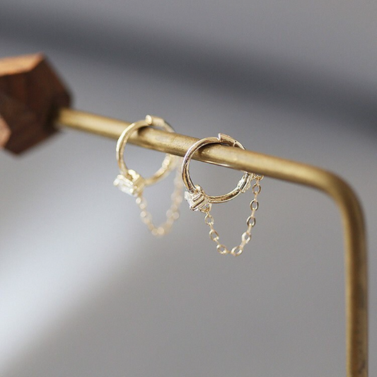 14K Solid Gold Dainty Zirconia Threading Earrings, Real Gold Delicate Dangle Threader Earrings, Minimalism Gold Earrings, Christmas gift