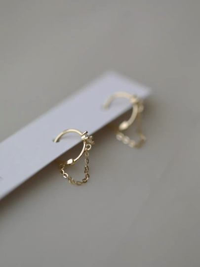 14K Solid Gold Dainty Zirconia Threading Earrings, Real Gold Delicate Dangle Threader Earrings, Minimalism Gold Earrings, Christmas gift