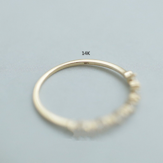 14K Solid Gold Elegant Ring, Gold Dainty Stacking Ring, Real Gold Minimalism Zirconia Ring, Christmas Gift for Her, Gold Stackable Ring