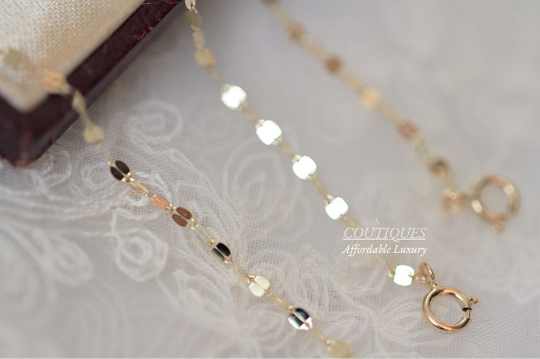14K Solid Gold Sequin Chain Dainty Bracelet/Anklet, 14K Real Gold Hand Chain Bracelet, 14K Gold Sparkly Sequin Chain Bracelet, Fast Shipping