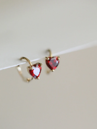 A Pair 9K Solid Gold Dainty Red Love Heart Studs, Real Gold Mini Hoop Earrings, Delicate Minimalism Gold Orbital Conch, Gift For Her