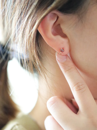 A Pair 9K Solid Gold Dainty Red Love Heart Studs, Real Gold Mini Hoop Earrings, Delicate Minimalism Gold Orbital Conch, Gift For Her