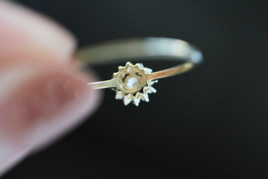 Solid 9K Gold Dainty Sunflower Stackable Ring, Real Gold Delicate Zirconia Gold Band, Gift For Her