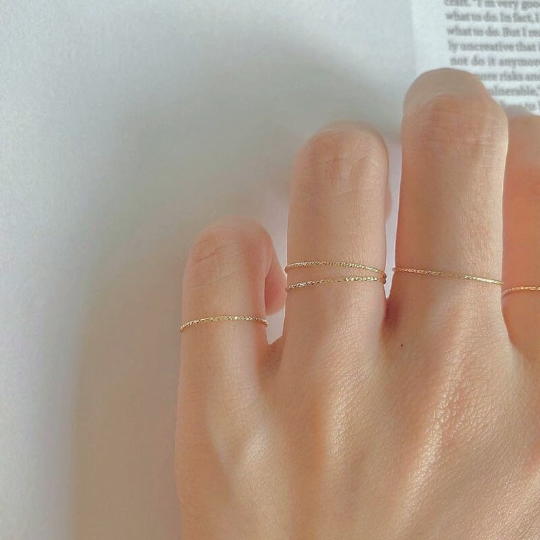 Solid 14K Gold Dainty Super Thin Band, Stackable Real Gold Delicate Thin Band Ring, Gift For Her, Minimalism Gold Band
