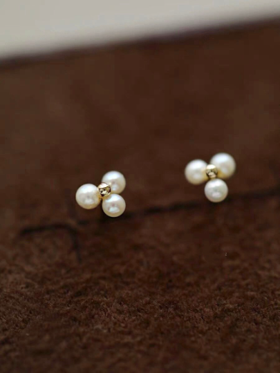 A Pair| 9K Solid Gold Dainty Mini Real Pearl Stud, Real Gold Delicate Natural Mini Pearl Earrings, Minimalism Gold Stud, Gift For Her