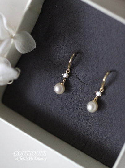 A Pair| 9K SOLID GOLD Dangle Freshwater Pearl Earrings, Mini Drop Real Gold Earrings, Real Pearl Dainty Fancy Gemstone Earrings