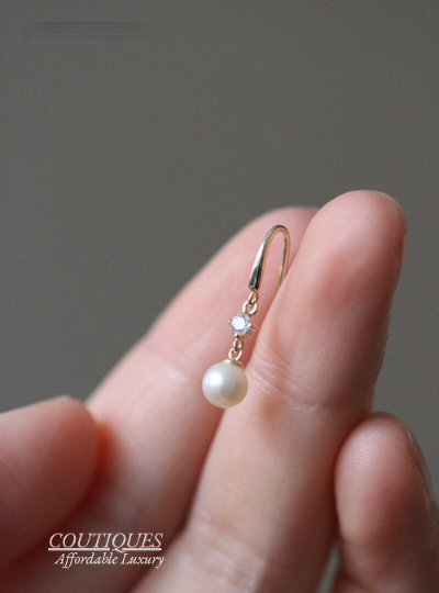 A Pair| 9K SOLID GOLD Dangle Freshwater Pearl Earrings, Mini Drop Real Gold Earrings, Real Pearl Dainty Fancy Gemstone Earrings