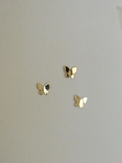 14K Solid Gold Butterfly Stud Earrings, Real Gold Minimalist Stud Earrings, Tiny Gold Butterfly Stud Earrings, Gift For Her