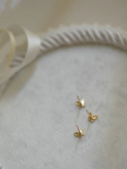 14K Solid Gold Butterfly Stud Earrings, Real Gold Minimalist Stud Earrings, Tiny Gold Butterfly Stud Earrings, Gift For Her