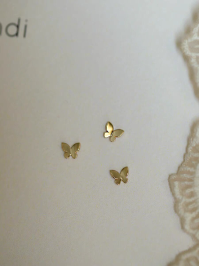 14K Solid Gold Butterfly Stud Earrings, Real Gold Minimalist Stud Earrings, Tiny Gold Butterfly Stud Earrings, Gift For Her