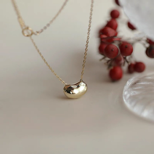 Solid 14K Gold Dainty Baby Bean Pendant. Real Gold Bean Pendant Necklace, Christmas Gift For Her