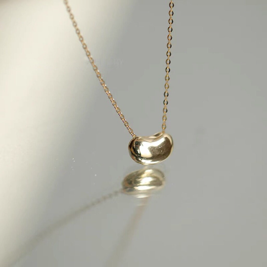 Solid 14K Gold Dainty Baby Bean Pendant. Real Gold Bean Pendant Necklace, Christmas Gift For Her