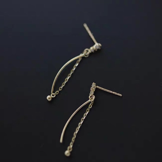 A Pair | 14K Solid Gold Dainty Zirconia Dangle Earrings, Real Gold Drop Delicate Earrings, Minimalism Gold Earrings, Gift For Her