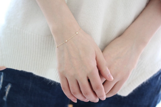 14K Solid Gold Dainty Zirconia Bracelet, Real Gold Minimalism Thin Bracelet Chain, Delicate Shiny Daily Wear Bracelet, Gift For Her