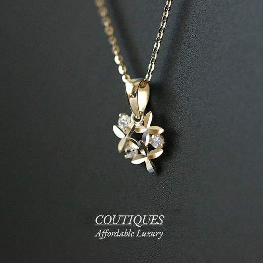 9K Solid Gold Dainty Flower Gold Pendant, Real Gold Zirconia Pendant, Gold Necklace, Delicate Floral Pendant